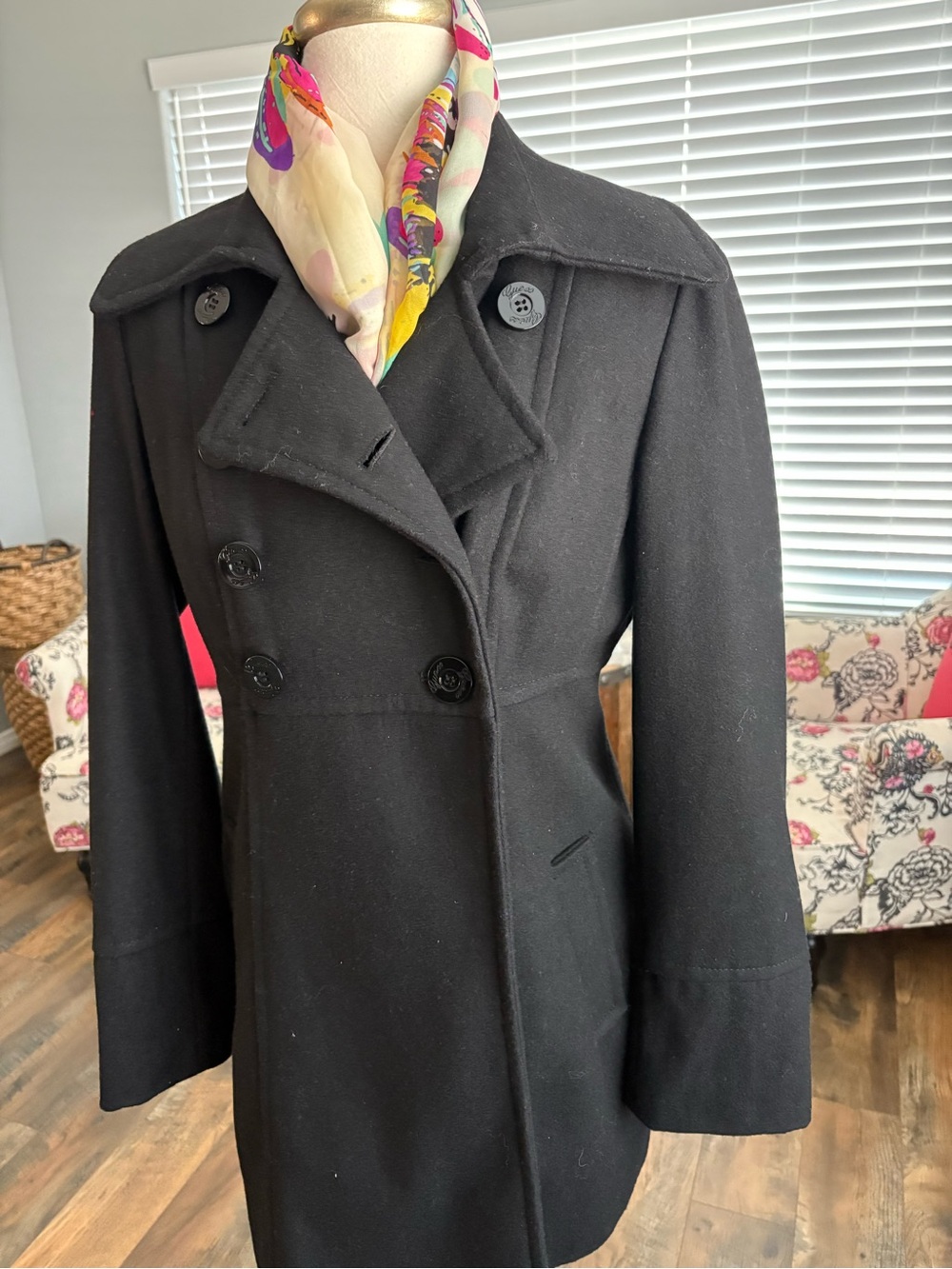 Guess Black Double-Breasted Peacoat women